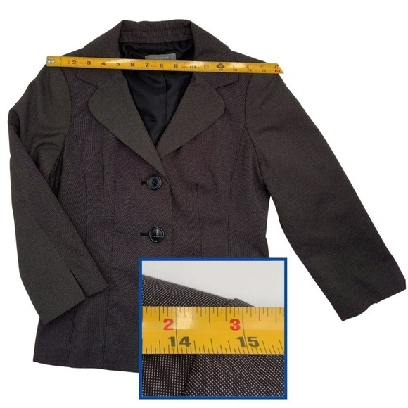 Ann Taylor Womens Collared 3-Button 2-Side Pockets Charcoal Suit Blazer, Sz 2 - Picture 4 of 8